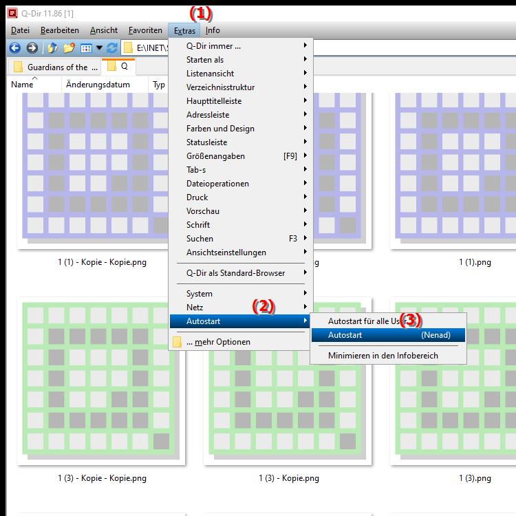 Wie aktiviere ich den Quad Datei Explorer im Autostart für den aktuellen Benutzer